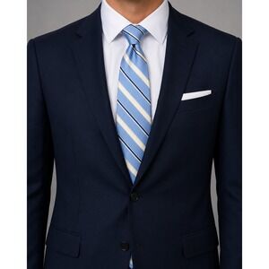 Mens Bruno Piattelli‎ Roma 100% Silk Navy Light Blue Cream Tie